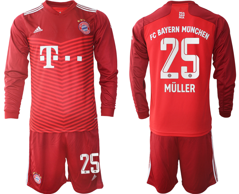 Men 2021-2022 Club Bayern Munich home red Long Sleeve #25 Soccer Jersey